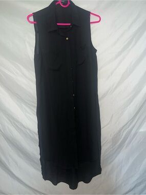 New Look Black Sleeveless Button-Front Tunic Blouse